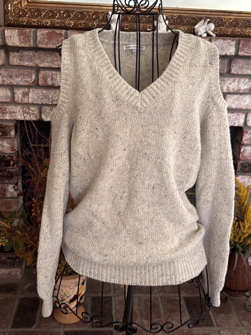 Rebecca Minkoff Merino Wool/Alpaca Mix Beige Knit Cold Shoulder Sweater XS